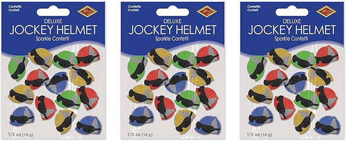 Beistle Horse Racing Jockey Helmet Confetti 1.5 Ounces, Equestrian Theme Race Day Decorations, Racehorse Party Supplies