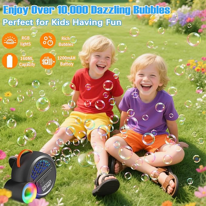 Bubble Machine for Kids Toddlers,Automatic Bubble Maker with RGB Light,Rechargeable Type-C Charge Bubble Blower,Bubble Toy for 3 4 5 6 7 Year Old Boy Girl,Outdoor Party Wedding Easter Gifts(Gray)
