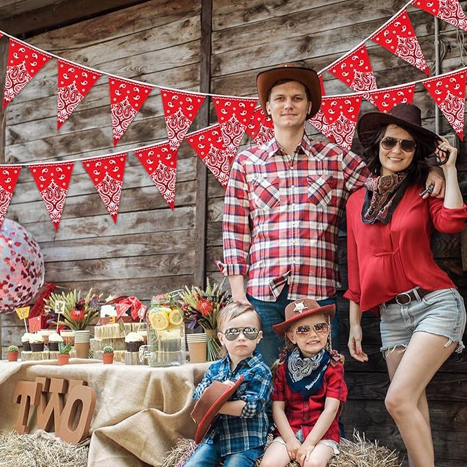 6 Pack Western Cowboy Party Decorations Red Bandana Pennants Banner Wild West Decor Western Theme Bunting Flags for Birthday Baby Shower Country Party Supplies