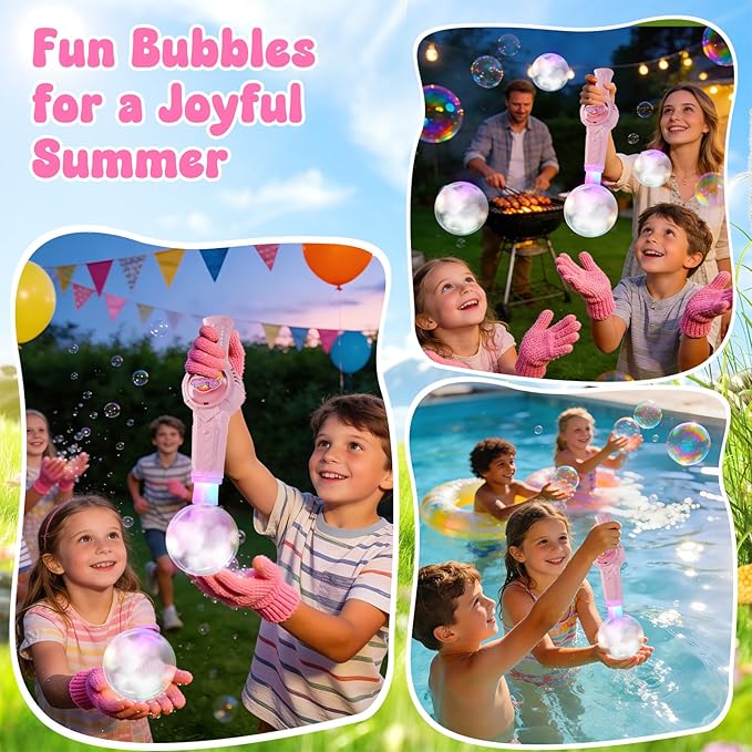 Smoke Bubble Machine, Elastic Bubble Fog Wand, Rechargeable Fog Bubble Machine with Lights & Sound, for Parties Outdoor Interactive Fun (Pink)
