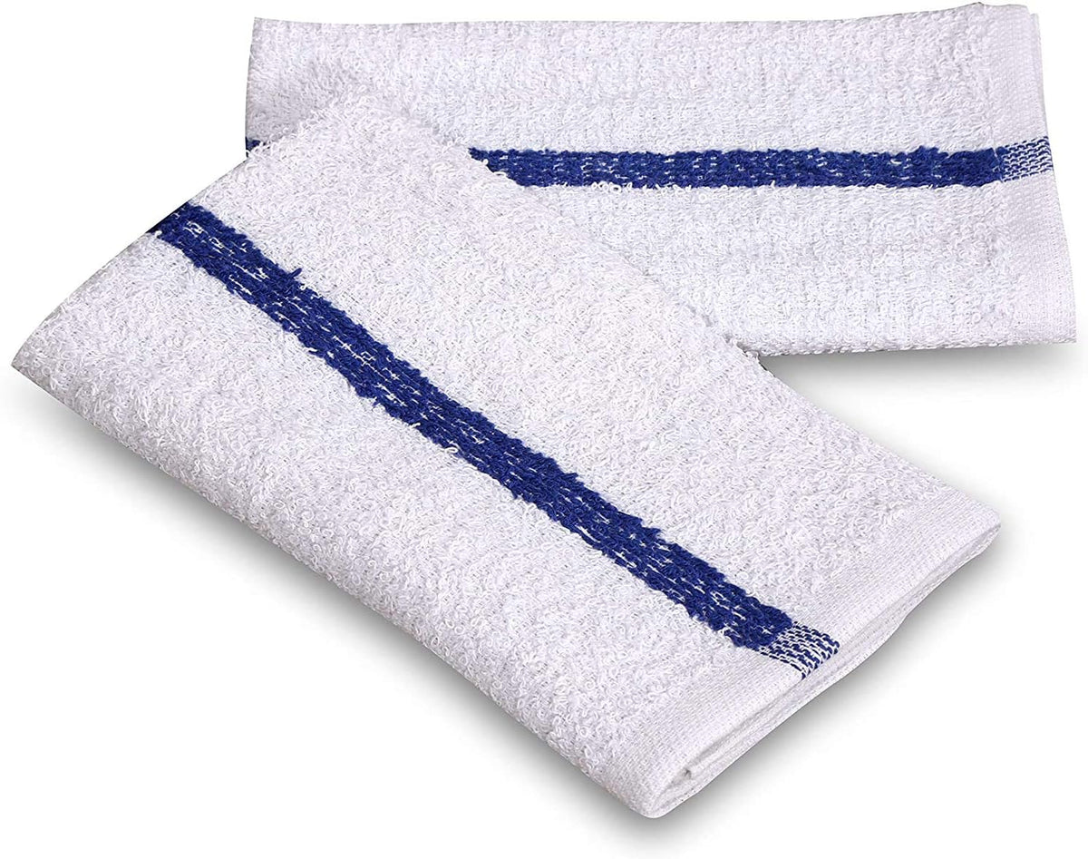 Gold Textiles New Cotton Blend White Restaurant Bar Mops Kitchen Towels (36, Blue Stripe)