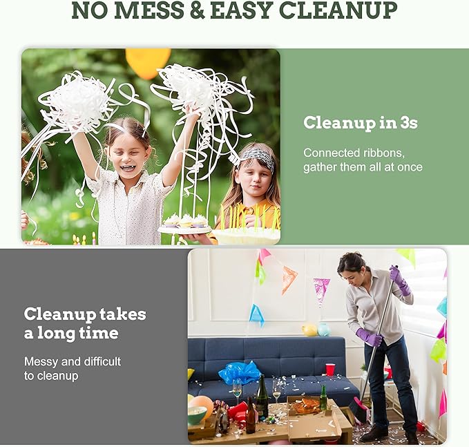 20 Pack Streamer Poppers | No Mess Confetti Crackers | Hand Throw Streamers with White Ribbon | for Wedding, Party, Birthday, Graduation, Celebration