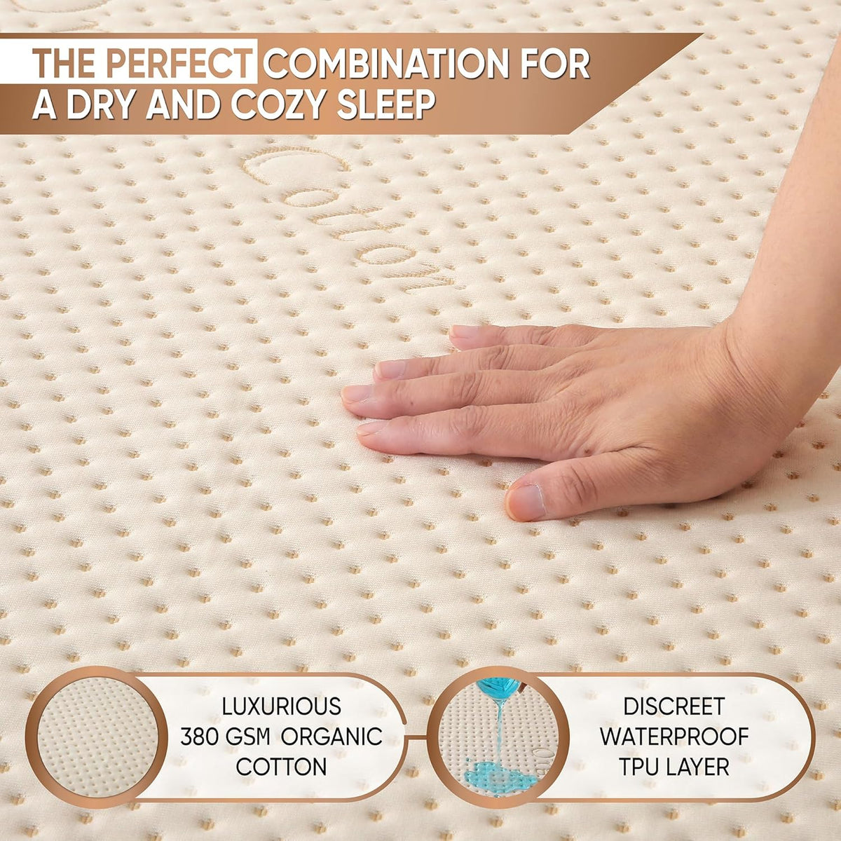 Luxury Waterproof Organic Mattress Protector Queen - Organic Cotton Breathable Mattress Pad Cover - New 380 GSM Comfort - Deep Pocket - Jersey Cotton Skirt - Fitted Comfort