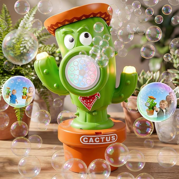 Cactus Bubble Machine for Children, Automatic Cactus Toy Bubble Maker for Toddlers, Rechargeable Battery-Operated Bubble Toys for Indoor and Outdoor Birthday Parties,Great Gift for Toddlers Aged 3+