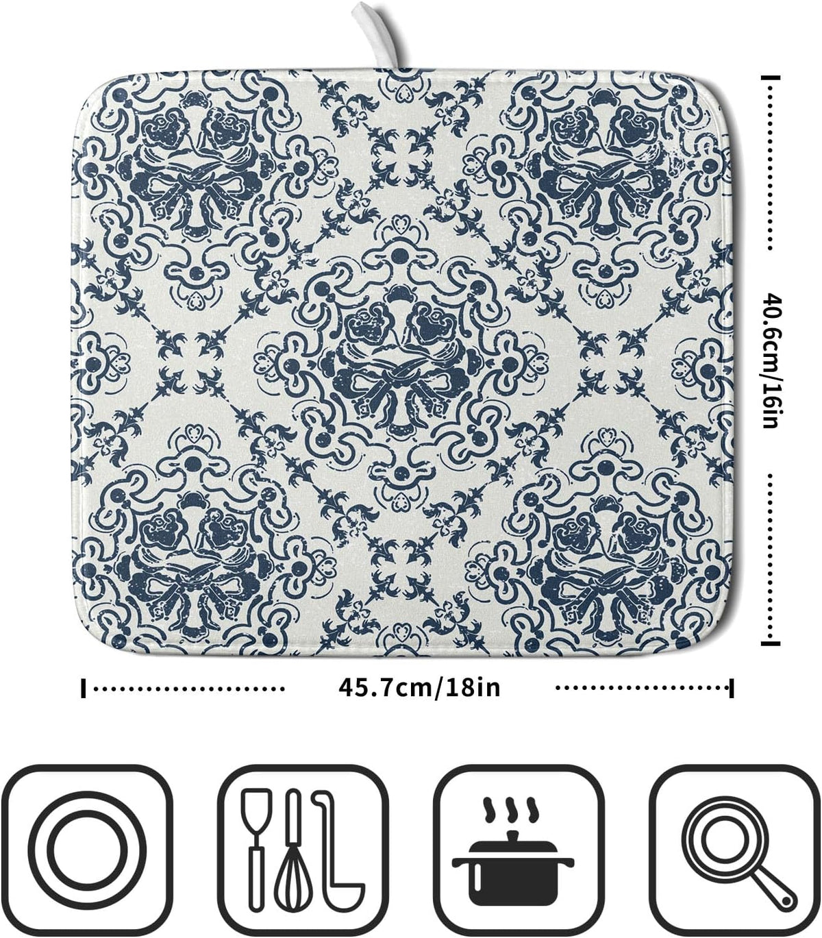 Bohemian Grey Retro Dish Drying Mat for Kitchen Counter,Boho Abstract Flower Art Drying Mat 16 x 18 Inch Microfiber Dish Drying Pad Dish Rack Pad