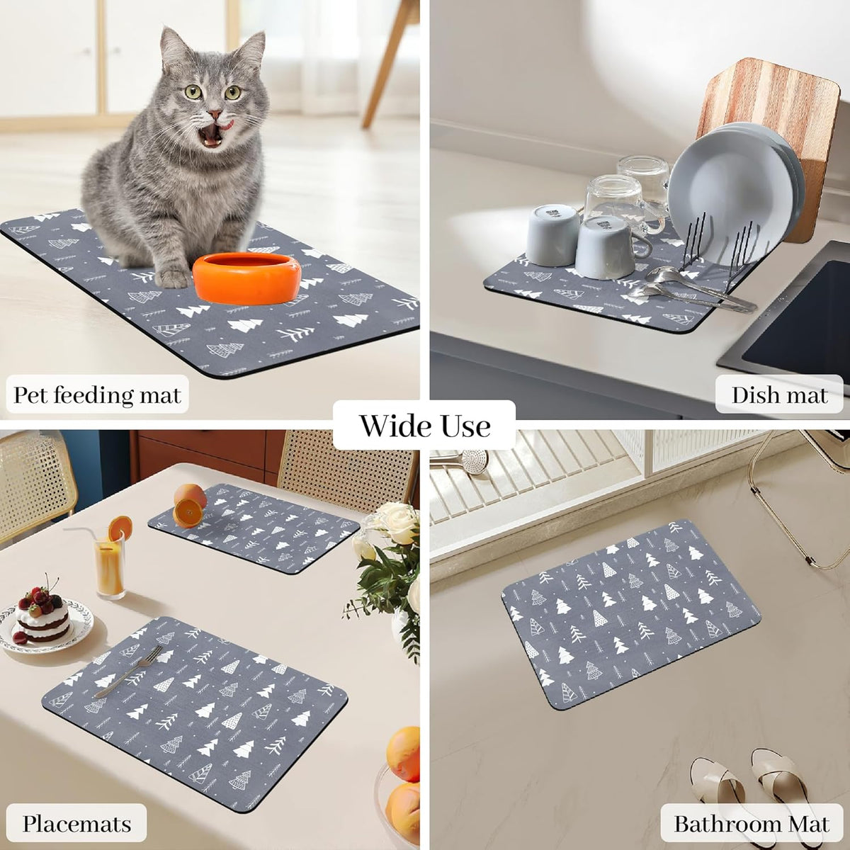Bloss Coffee Mat, Christmas 12"x19" Bar Mat with Waterproof Rubber Backing, Fit Under Coffee Maker Machine/Kitchen Counter/Dish Drying Mat-Grey and