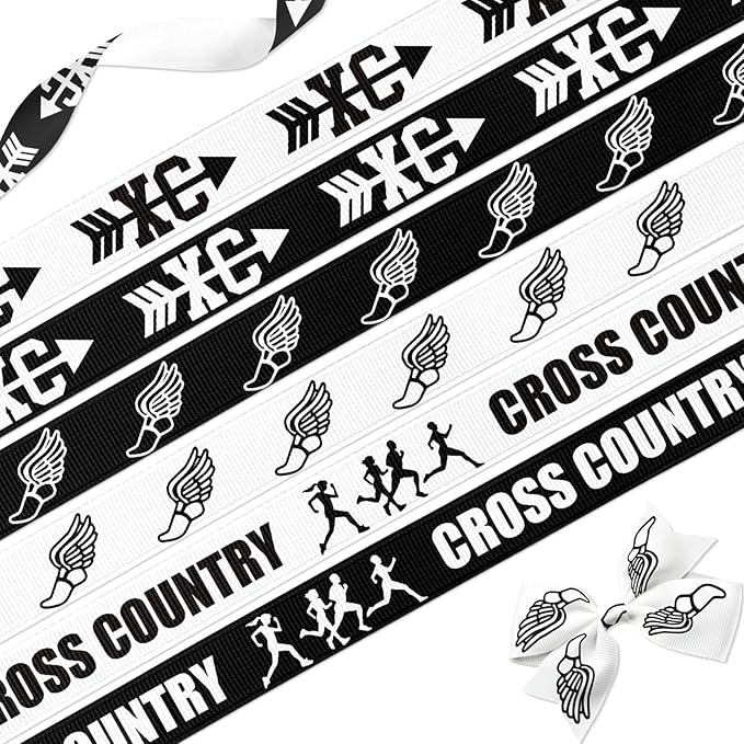 Cross Country Ribbon, 6 Pack Track Field Grosgrain Ribbons, 5/8" x 3 Yards Each (18 Yards Total), XC Runner Medal Display Gift Wrapping Decoration
