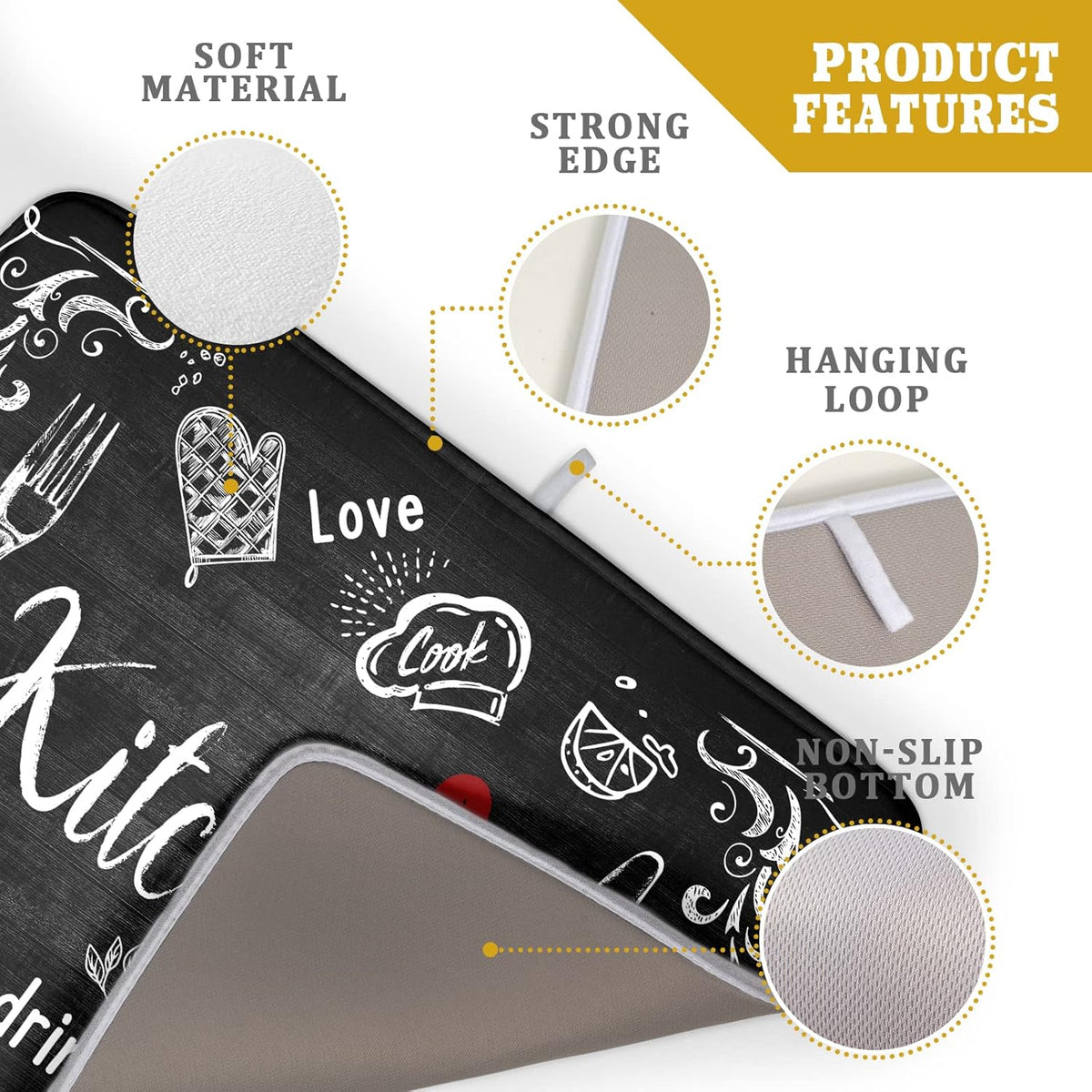 Black Coffee Bar Dish Drying Mats for Kitchen Counter 18x24 Inch, Kitchen Drying Mat