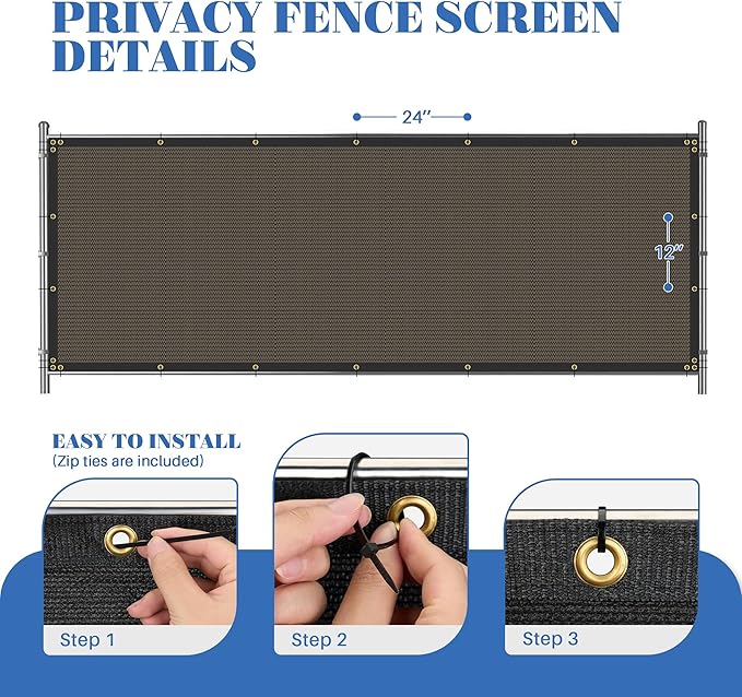 ECOOPTS 8'x131' Privacy Fence Screen Windscreen with Copper Grommets, Fit for Commercial Fence and Residential Garden Outdoor 90% UV Blockage, Cable Zip Ties Included (Brown)