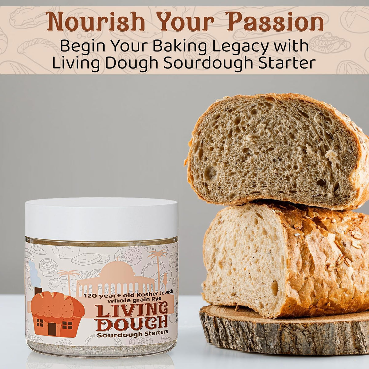 120+ Year Old Jewish Whole Grain Rye Sourdough Starter Culture for Baking | 3.5 Oz Active &amp; Live Organic Sourdough Starter for Artisan Bread, Pizza Dough, Waffles, Homemade Bread Recipes and More