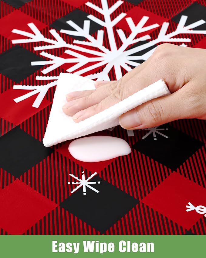 Smiry 12 Packs Buffalo Disposable Table Cloth, 54 x 108 Inch Waterproof Plastic Tablecloth, Rectangle Snowflake Red Checkered Table Covers for Picnic, Christmas, Birthday, Party
