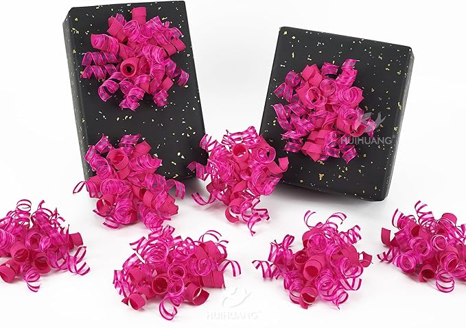 HUIHUANG Hot Pink Bows for Gift Wrapping Curly Gift Bow 5 inch x 8 Counts Self-Adhesive Ribbon Bows for Presents, Paper Bag, Party Favors, Wrapping Accessories, Holiday Wedding Decoration