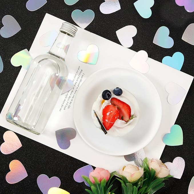 Iridescent-Disco Valentines Day Party-Decorations Heart Confetti - 300pcs Wedding Birthday Dining Table Centerpiece,Bachelorette Baby Bridal Shower Engagement Holographic Decor Lasting Surprise