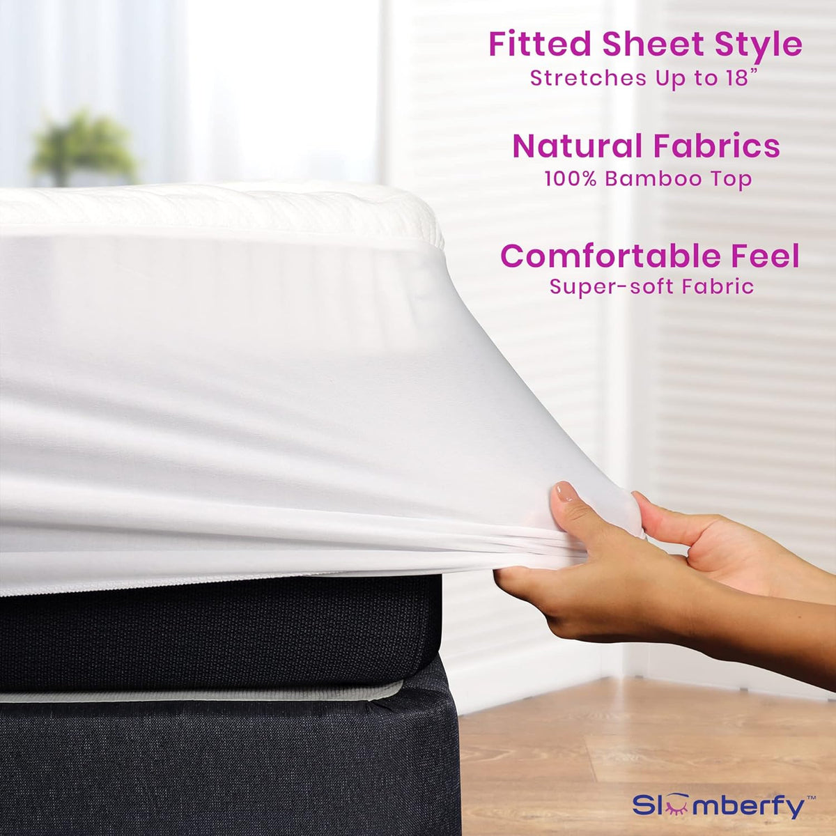 Waterproof Mattress Protector by Slumberfy | Hypoallergenic Viscose Made from Bamboo Mattress Protector | Natural + Breathable Jacquard Fabric | Queen Mattress Cover – 60x80”