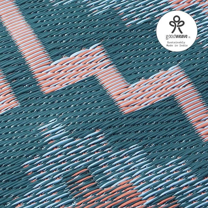 Fab Habitat Outdoor Rug - Waterproof, Fade Resistant, Crease-Free, Reversible - Premium Recycled Plastic - Vintage Boho Kilim - Patio, Deck, Porch, Balcony, Laundry Room - Lhasa - Green - 4 x 6 ft