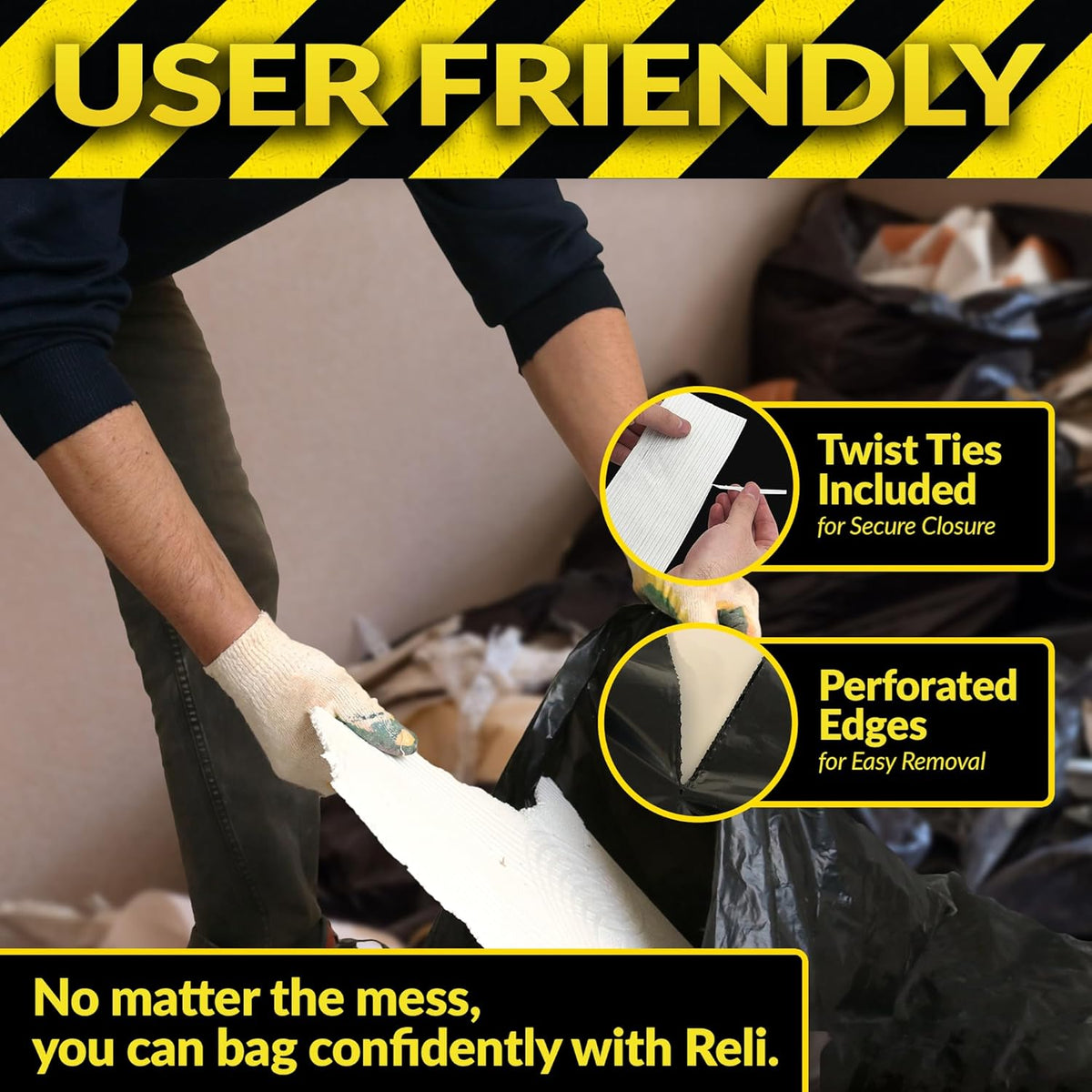 Reli. Contractor Garbage Bags 55 Gallon | 40 Trash Bags | Heavy Duty | Black Contractor