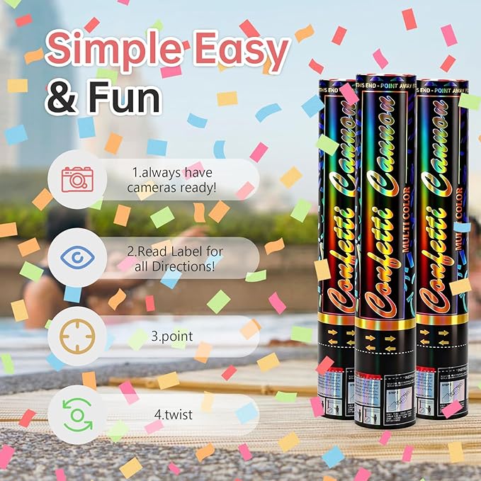 Confetti Poppers Multicolor Confetti Cannon 2 Pack Multicolor Party Poppers Confetti 12 Inch Party Cannon Poppers for Wedding Birthday Graduation New Year’s Eve Party Decorations & Photo Props