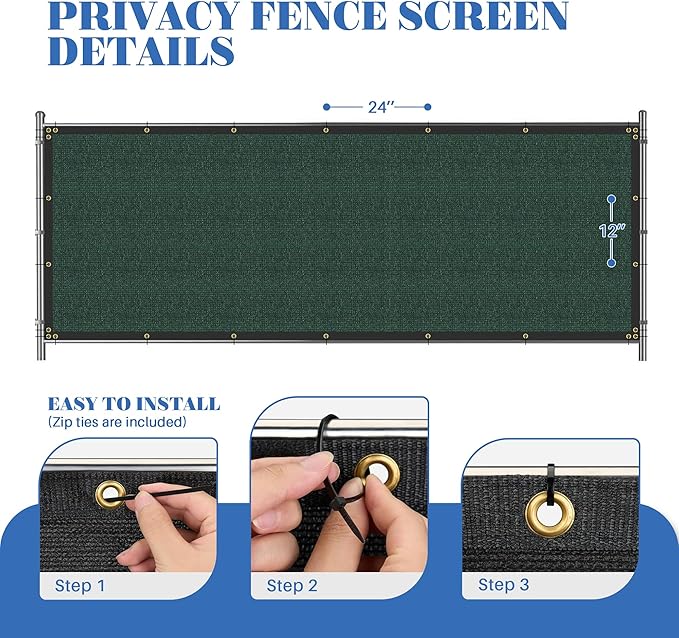 ECOOPTS 4'x36' Privacy Fence Screen Windscreen with Copper Grommets, Fit for Commercial Fence and Residential Garden Outdoor 90% UV Blockage, Cable Zip Ties Included (Green)