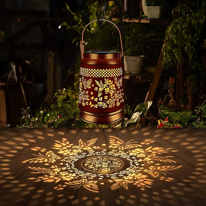 KY&BOSAM Solar Lanterns Outdoor Waterproof Hummingbird & Butterfly Lantern Garden Decor Birthday Gift for Women Mom Metal Hanging Solar Light LED Decorative for Patio Yard Lawn Backyard Front Porch