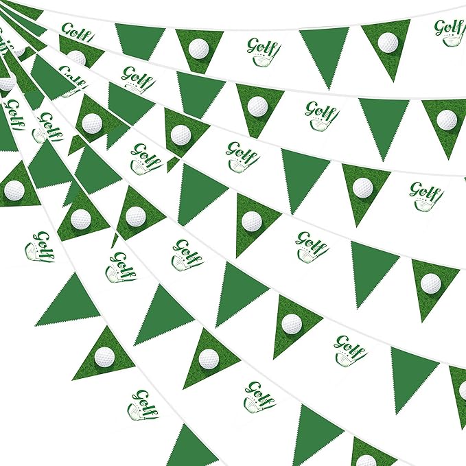 32Ft Golf Party Decorations Green White Golf Ball Triangle Flag Fabric Banner Pennant Garland Streamers for Let's Par-tee Birthday Baby Shower Fans Outdoor Indoor Masters Sports Party Decor Supplies
