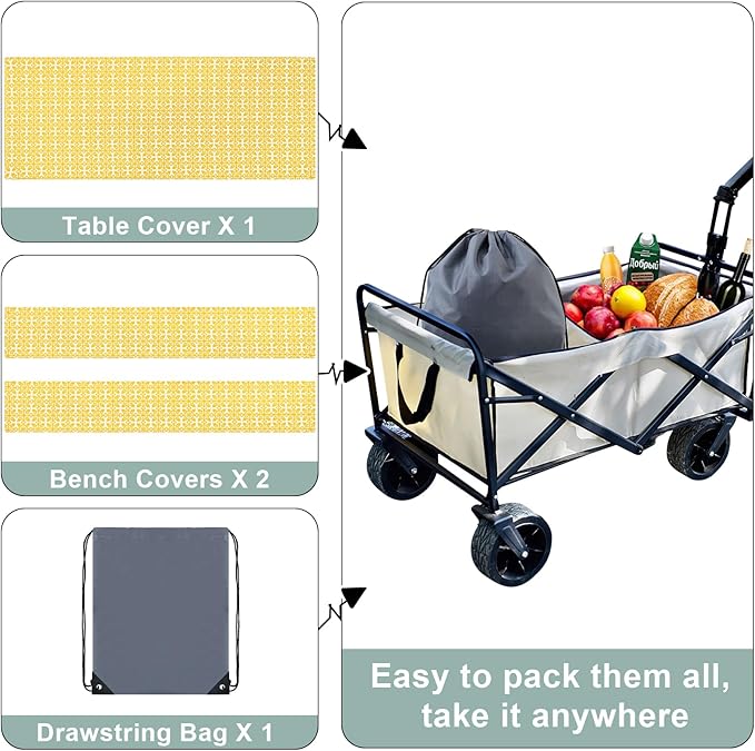 misaya Picnic Table Cover with Bench Cover, Waterproof Elastic Fitted Tablecloth for 6 Foot Tables, Rectangle Washable Polyester Tablecloths for Picnic, Camping, Outdoor (Yellow, 30" x 72")