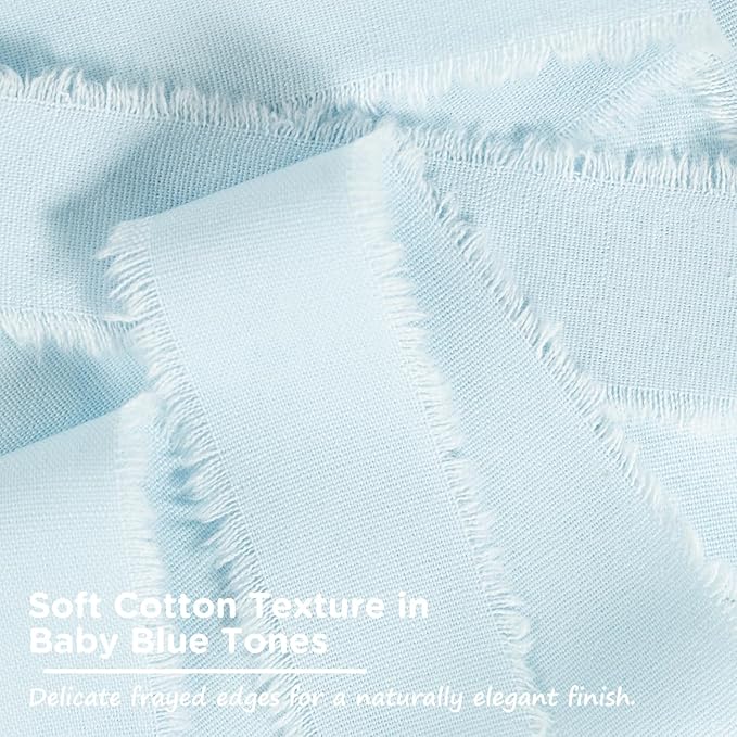 Baby Blue Cotton Ribbon 1-1/2 Inch Baby Blue 3 Rolls 21 Yards Frayed Edge Fabric Set for Baby Shower, Wedding Invitations, Nursery Decor, Christening & First Birthday Party
