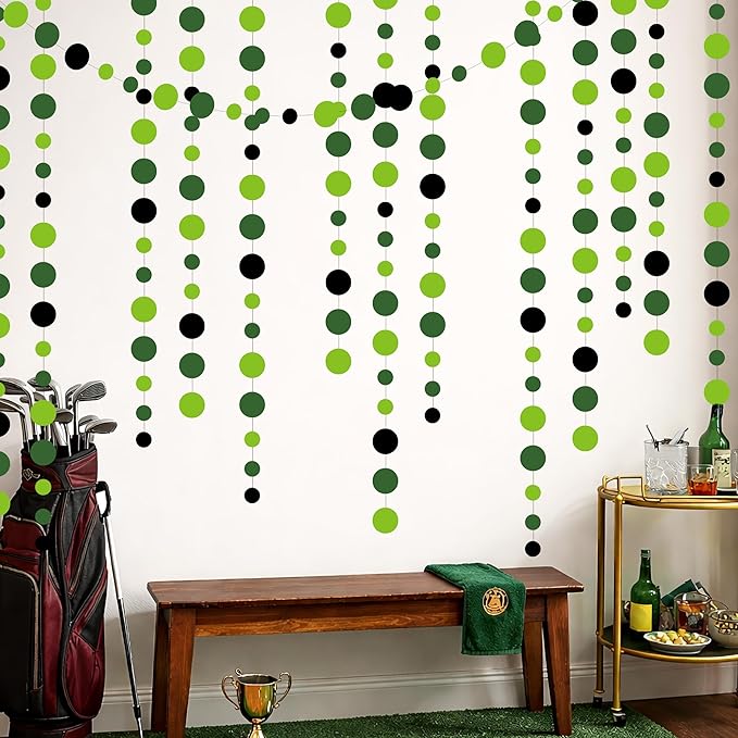Cheerland Green Party Decorations Polka Dot Garland Circle Streamers Backdrop Graduation Banner for Golf Theme Birthday Classroom Irish Wedding Wicked Tropical Dinosaur Decor Dino Party Supplies