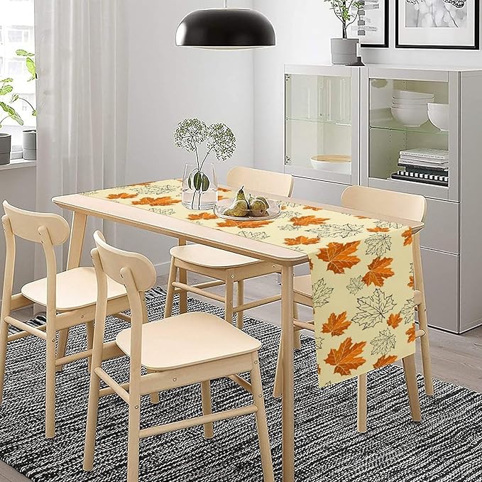 Fall Maple Leaves Table Runner, Rustic Vintage Autumn Orange Leaf Thanksgiving Farmhouse Kitchen Dinning Table for Indoor Outdoor Home Party, 13x108inch
