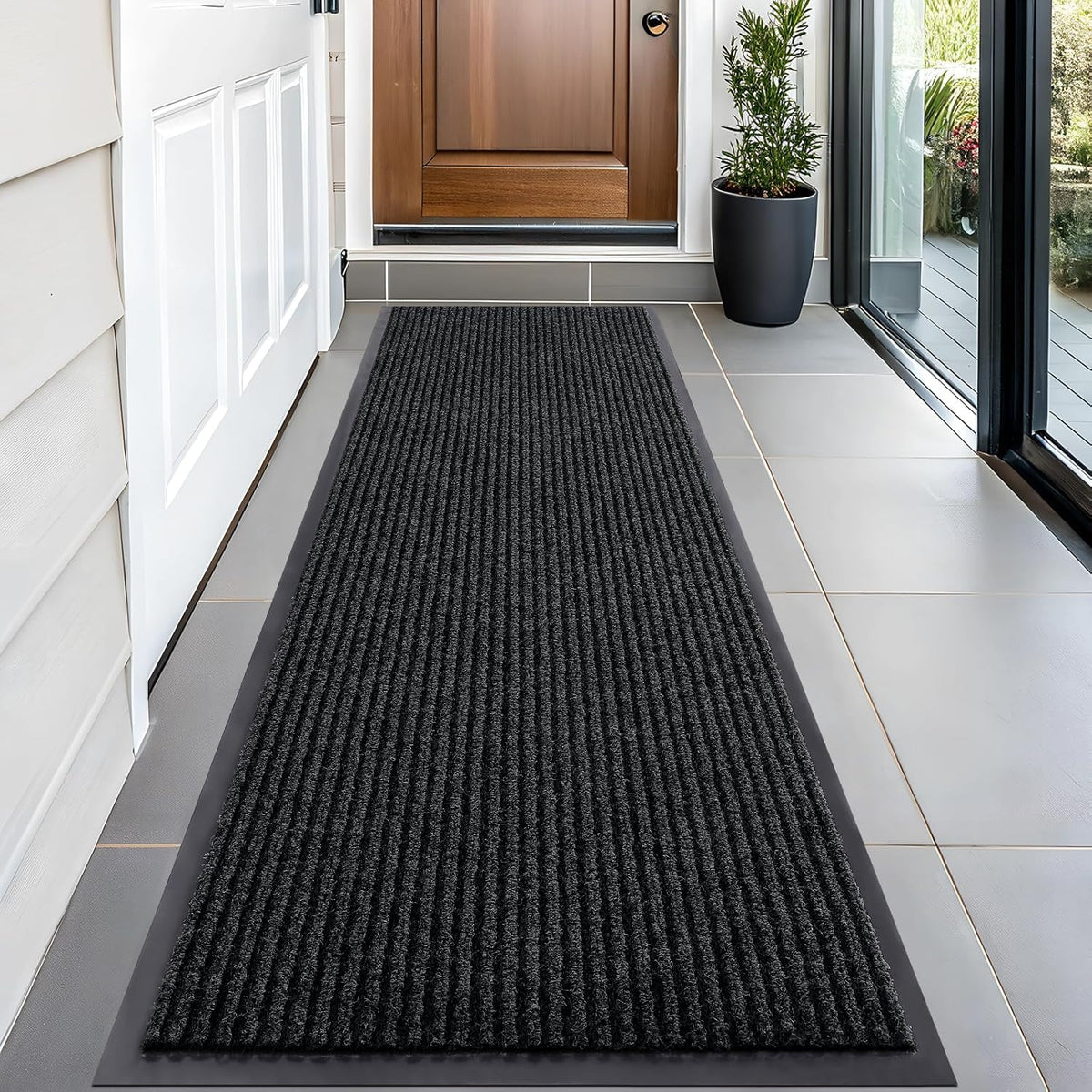 OLANLY Front Door Mat Indoor Outdoor Entrance, Waterproof Heavy Duty Doormat, Fade Resistant, Low Profile, Easy Clean Patio Porch Welcome Floor Mats for Entry, 59x20, Black