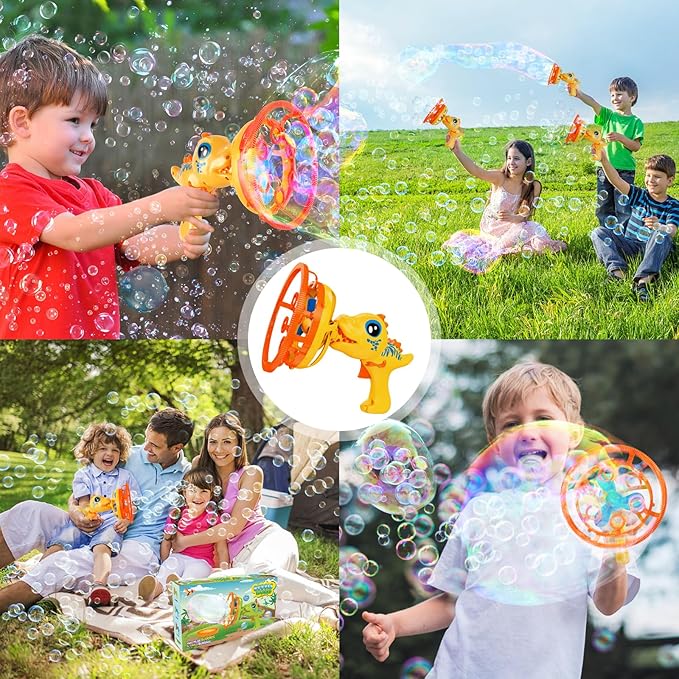 Bubble Gun Bubble Machine Dinosaur Bubble Blower Toy for Kids and Toddlers Bubble in Bubble Gun Party Favors Birthday Christmas Easter Gift for 3 4 5 6 7 8 9 Years Old Boys and Girls (Yellow)
