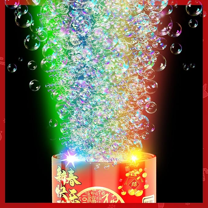 Fireworks Bubble Machine (13 Holes) with Dazzling RGB LED Lights, Automatic Sparklers Blower Toys, Portable Bubble Maker for Kids Party Wedding Christmas Chinese New Year, Birthday Balloons Decoration
