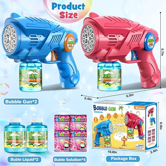 Bubble Gun Mchaine Toys for Kids: Automatic Bubble Blaster with 2 Bottles Refill Solution - Bubble Maker for 3-8 Year Old Boy Girl Kids, Outdoor Toys for Easter Birthday Wedding Party Gift (Blue, Red)