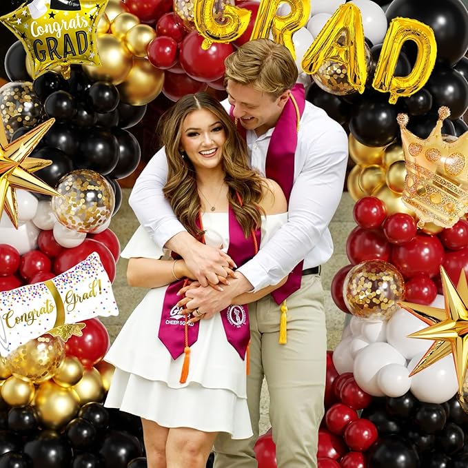 Graduation Balloon Arch Garland Kit Maroon Gold White Black Graduation Decorations 2026 for College High School Class of 2026 Grad Party Prom Decor