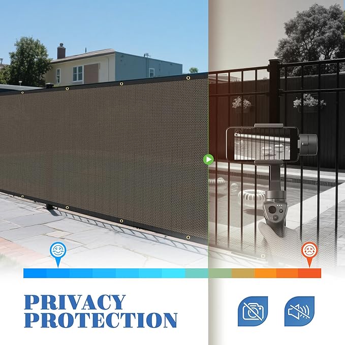 ECOOPTS 4'x263' Privacy Fence Screen Windscreen with Copper Grommets, Fit for Commercial Fence and Residential Garden Outdoor 90% UV Blockage, Cable Zip Ties Included (Brown)
