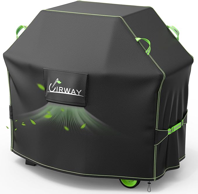 UIRWAY Weber Grill Cover - 55 Inch Heavy Duty Waterproof Barbecue Cover with Reflective Strip Handles and Air Vent, UV & Fade Resistant, Black