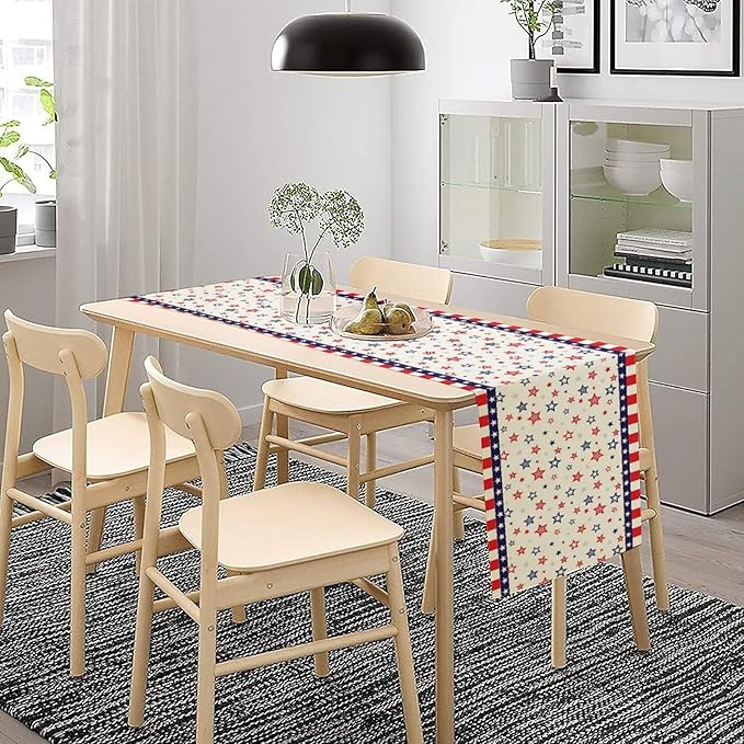 4th of July Table Runner, America Memorial Day Independence Day Stripe Stars Patriotic Table Runner for Home Kitchen Dining Indoor Holiday Farmhouse 13x120in