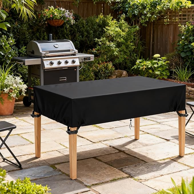 Outdoor Table Cover 48"L x 28"W x 6"H, 420D Waterproof Outdoor Cover for Patio Furniture Dinning Table Picnic Coffee Tables Chairs and Sofas, Black