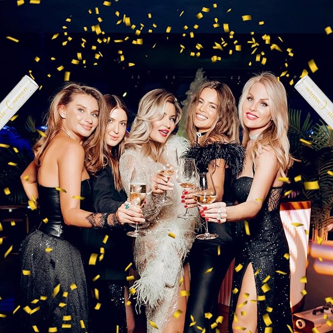 12" Gold Confetti Cannons - Party Poppers for Birthday Graduation Retirement Wedding New Year Celebrations - Easy to Use, Pack of 6