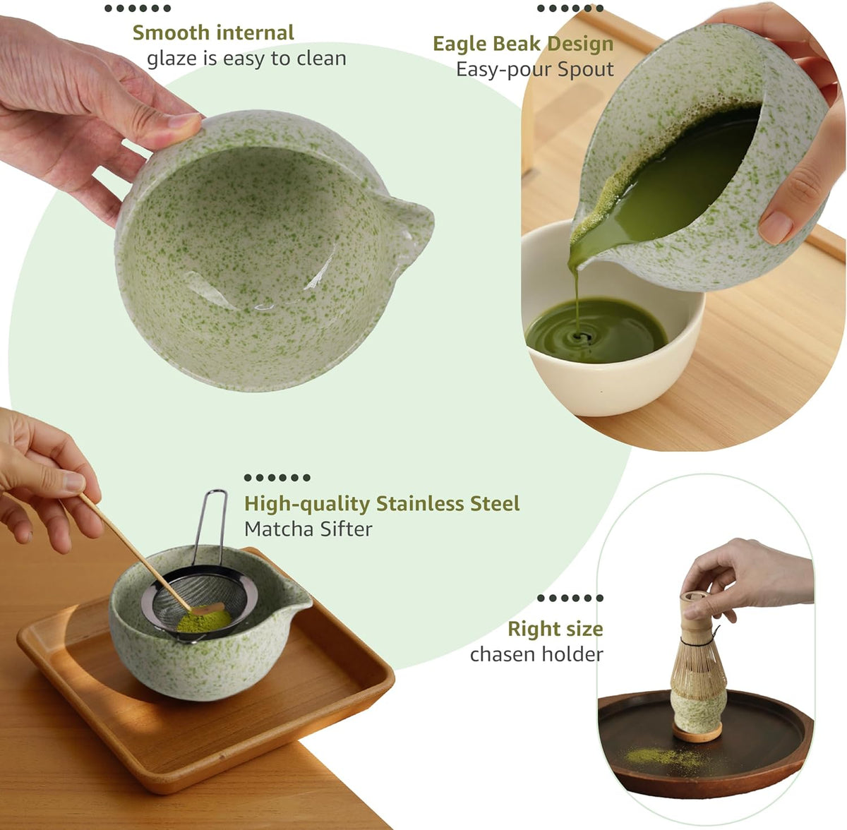 Inmorven Matcha Whisk Set, 7 Pcs Matcha Kit Includes Matcha Bowl, Whisk & Holder, Bamboo Scoop, Scoop Rest, Sifter & Tea Towell
