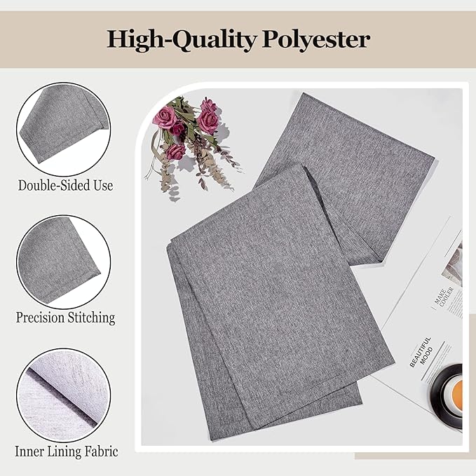 Mebakuk Linen Farmhouse Table Runner Large Burlap Style Soft and Waterproof Decorative Fabric Runner for Outdoor Wedding and Dinner (14 x 132 Inch, Dark Grey)