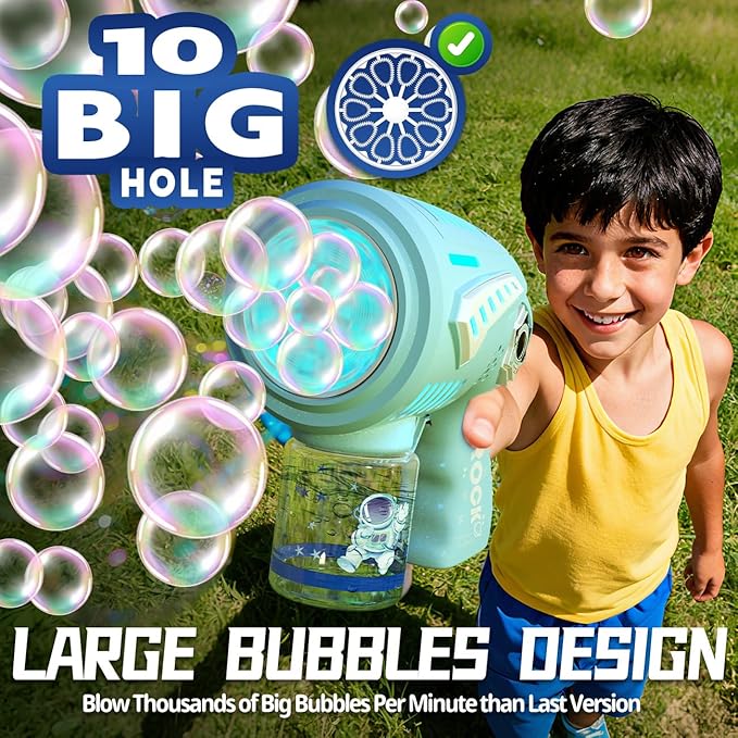 Big Bubble Gun - Rechargeable Bubble Machine for Kids, Make Larger Bubbles, 1200mAh USB-C Charge, LED Light - Bubble Toys Gifts Ages 3+ for Boys, Girls, Easter, Outdoor, Birthday Favor, Party Use