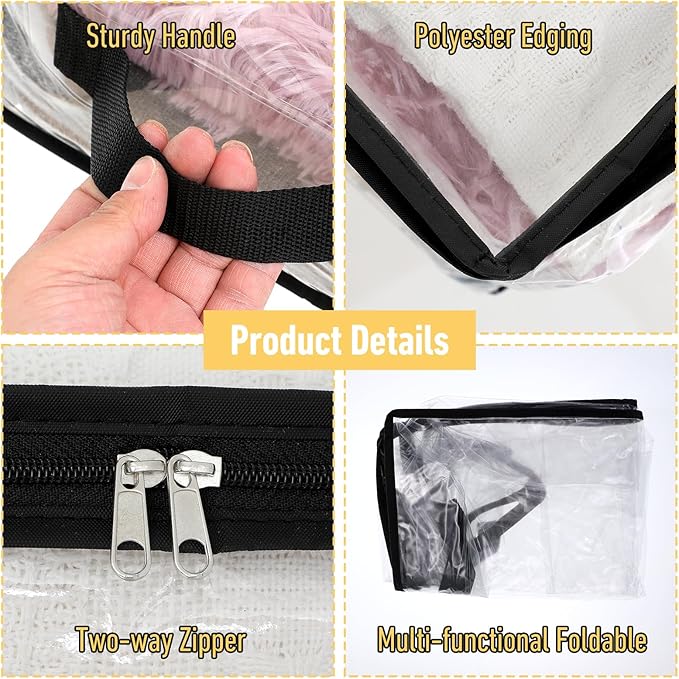 6Pcs Clear Blanket Storage Bags with Zipper, Plastic Storage Bags for Closet Clothes Comforter Toys Sweaters Bedding, Bed Sheet Organizers (35L, 9.5 Gallons)