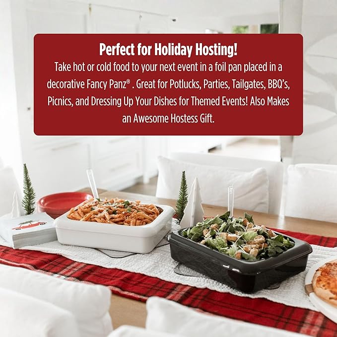Fancy Panz - Marble 9x13x2" Aluminum Foil Pan Carrier with Lid - Elevated Food Serving Tray - Portable Casserole Carrier with Lid - Made in the USA Hosting Essentials
