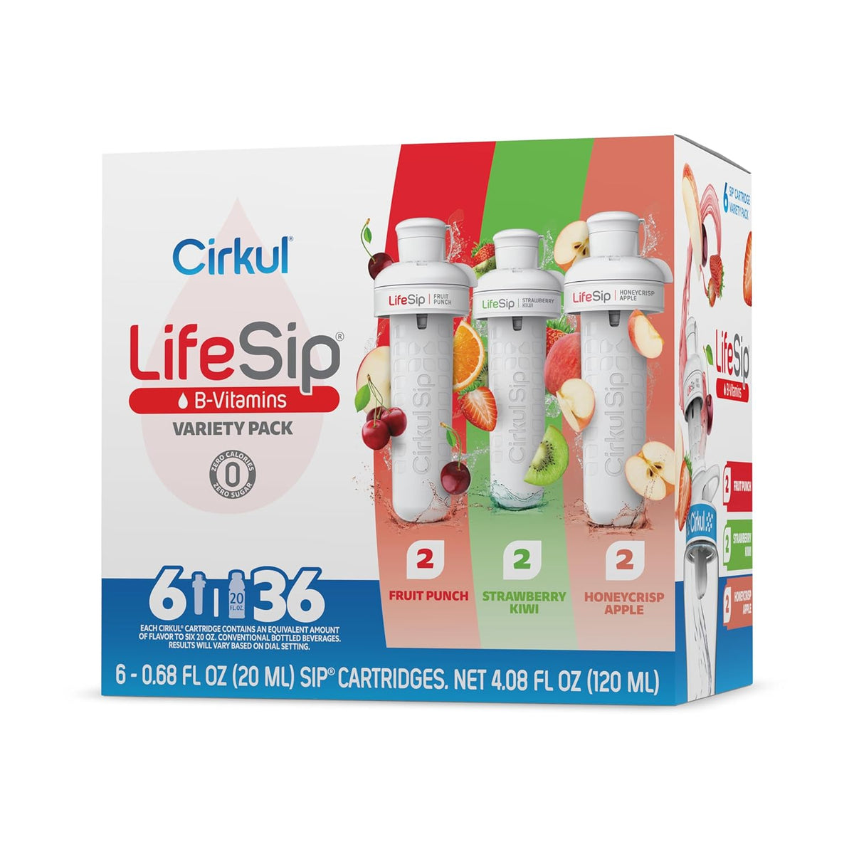 Cirkul LifeSip Flavor Cartridge Variety Pack with B Vitamins, 6-Pack (Fruit Punch, 2 Strawberry Kiwi, 2 Honeycrisp Apple), No Sugar, Zero Calorie Drink Mix