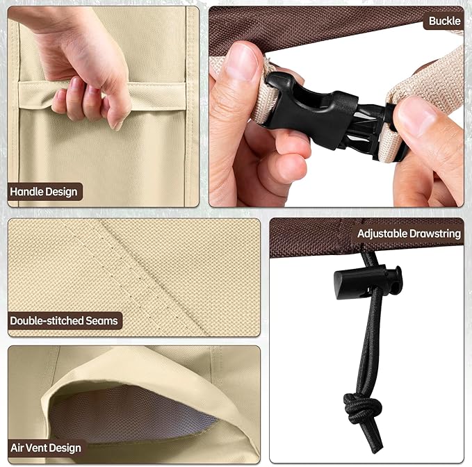 Round Patio Furniture Covers, 96" DIA x 28 H Waterproof Outdoor Furniture Cover for Patio Table & Chair Sets, 600D Heavy-duty UV-Resistant Fade-Proof Protection, Beige & Brown
