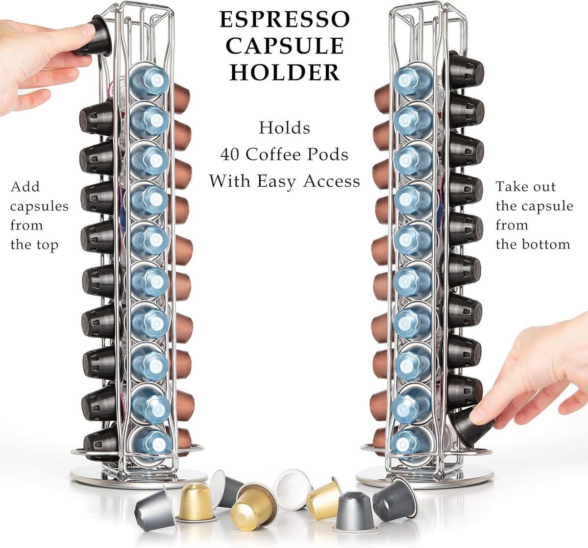 Mixpresso Capsule Spinning Carousel Holder I 360 Degree Rotatable Coffee Capsules Holder Rack I Solid Base, Holds 40 Coffee Pods Easy Access