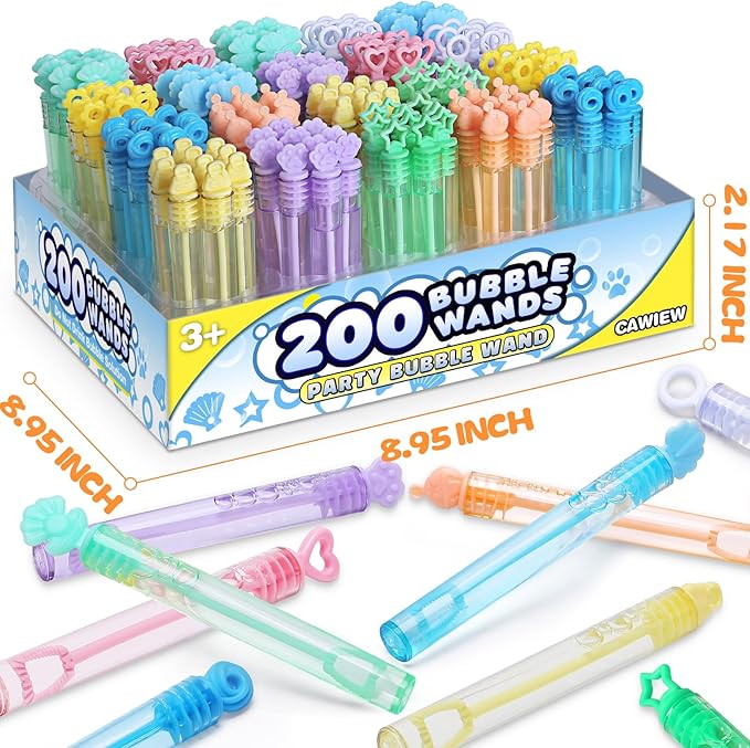 200 Pack Mini Bubble Party Favors for Kids, Bubbles Bulk with Gift Box, Pastel Bubble Wand Sticks Toy for Party Supply, Birthday Decorations, Wedding, Goody Bag Stuffers Fillers, Carnival Prizes
