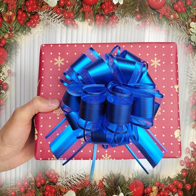 Blue Bows for Gift Wrapping, 6PCS Gift Bows for Christmas Wedding Birthday Party Valentine's Day Mother's Day Baskets Decoration, 6 Inches (Blue)