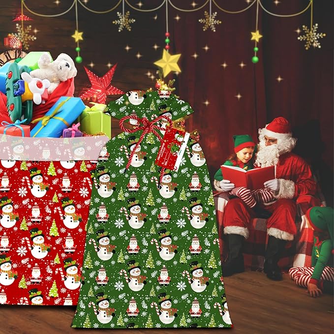 2 Pcs Large Gift Bags Xmas Santa Snowman Gift Bag Oversized Plastic Storage Bags 48"x 36" for Huge Big Gifts Presents Wrapping Kids Bicycle Bike Goodie Bags, Birthday, Party, New Parents Baby Shower