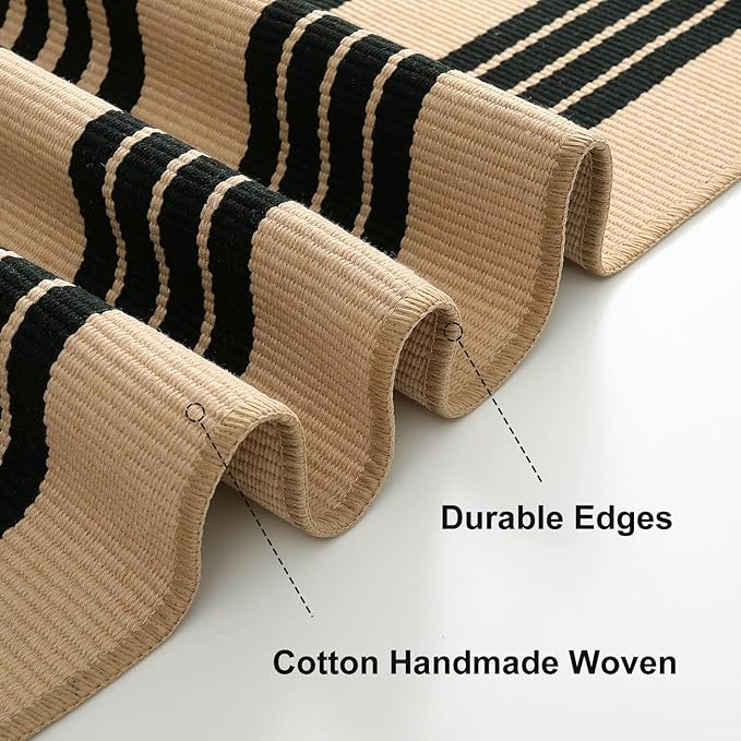 OJIA Outdoor Door Mat 27.5"x43", Black and Tan Outdoor Rugs Cotton Hand-Woven Front Door Rug Machine Washable Door Mats Striped Entry Rug for Front Porch/Farmhouse/Kitchen/Entryway/Outdoor Decor